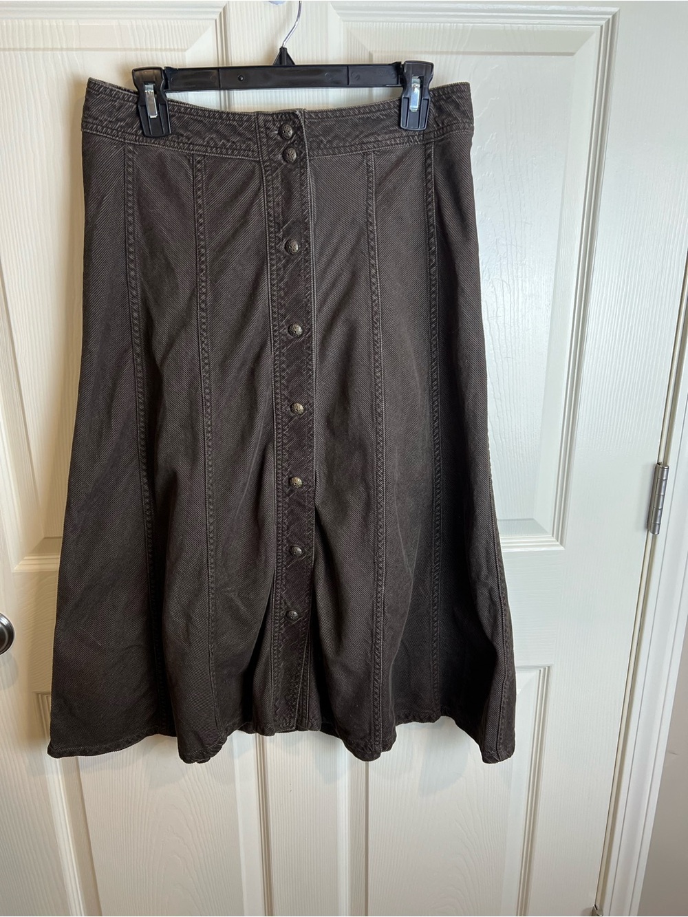 Christopher and Banks Button-Front a line Brown corduroy midi Skirt